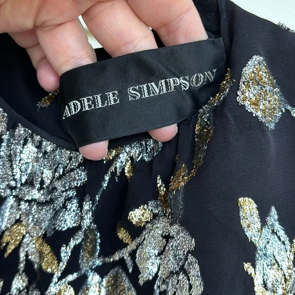 ADELE SIMPSON LADIES BLACK SILVER GOLD LACE BLOUSE-VINTAGE-WOW! - Picture 2 of 8
